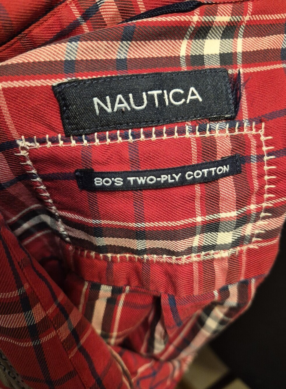 Nautica Upcycled Red Ombre Plaid Button-Up Shirt With Patches - Picture 10 of 10